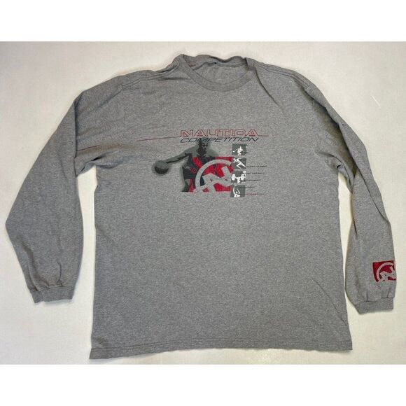 VINTAGE Nautica Competition Basketball Graphic T-shirt Men Large Long Sleeve - Picture 1 of 6